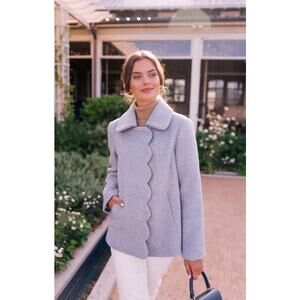 Gal Meets Glam Blue Aubrey Scalloped Houndstooth Check Coat NWT Womens Large